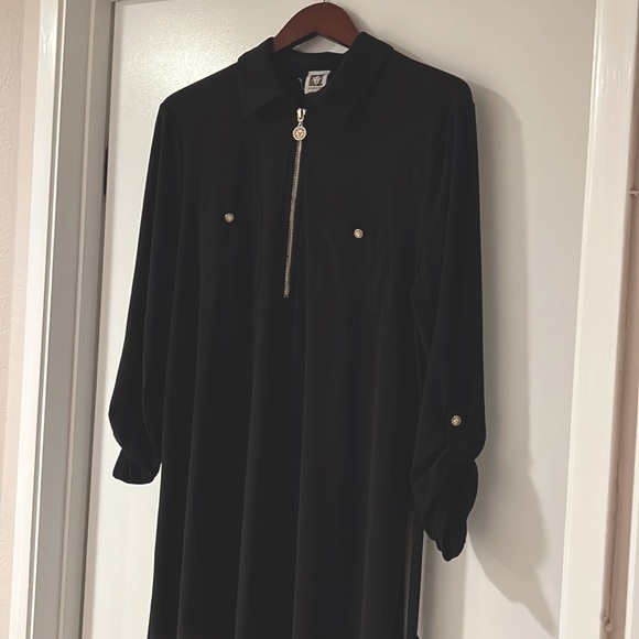 New Black Dress, with black belt same material, Polyester, never wore. - Picture 2 of 4